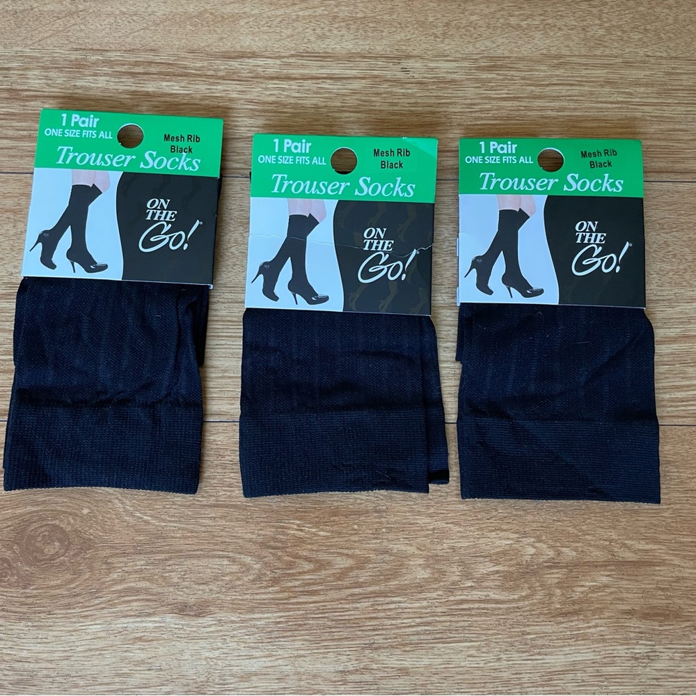 ON THE GO! Women's Trouser Socks Knee High Mesh Rib Black New With Tags 3 Pairs